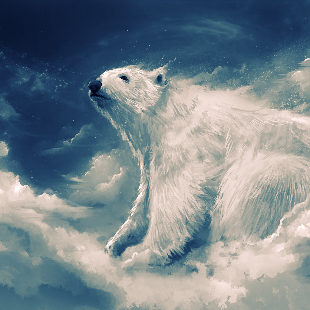 Большой белый медведь на облаке