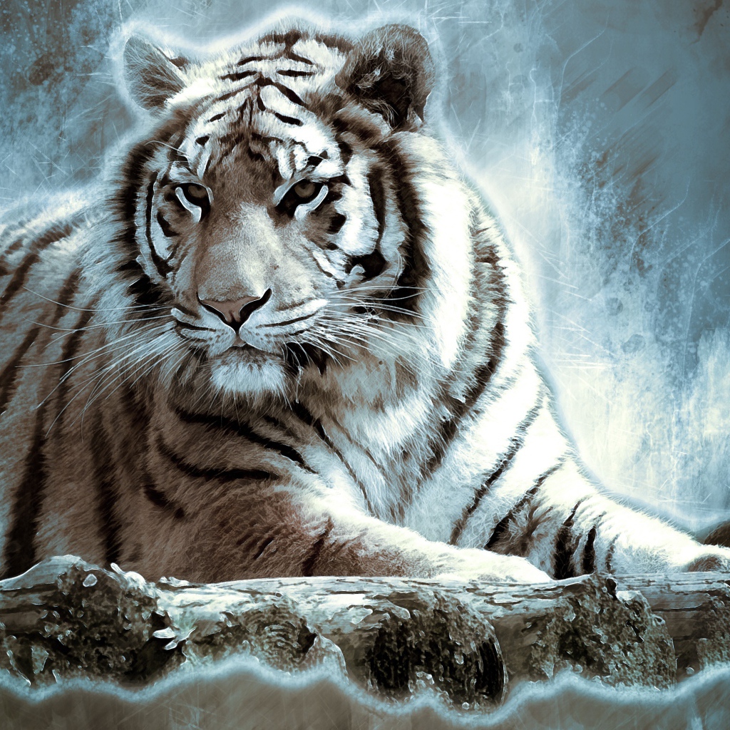 Нарисованный большой белый тигр