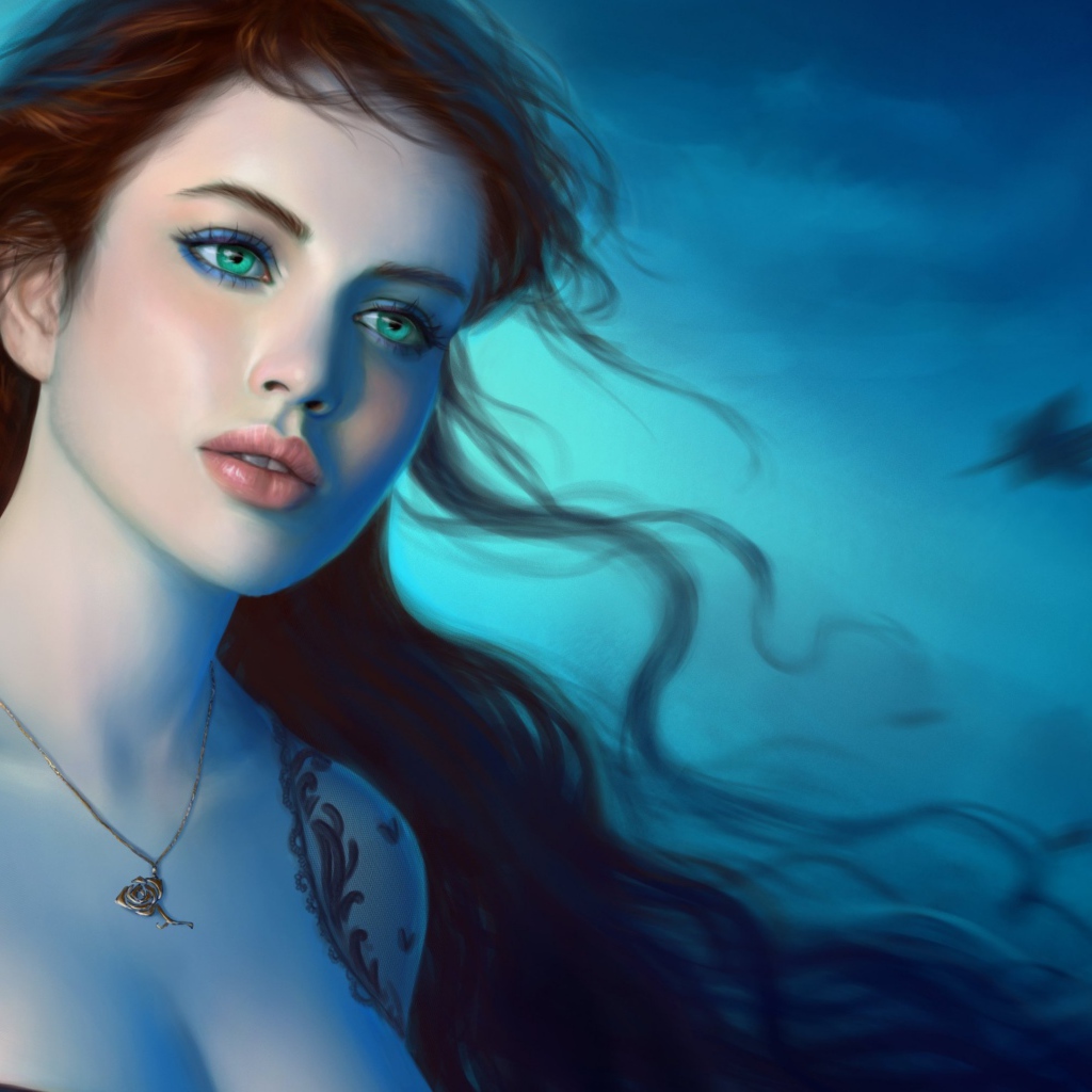 Красивая молодая девушка с зелеными глазами, фэнтези