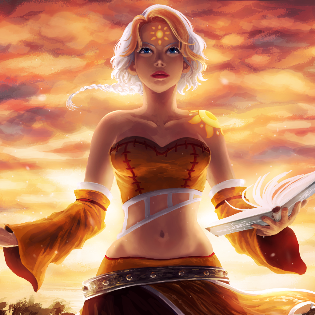 Голубоглазая девушка блондинка с волшебной книгой в руке, фэнтези