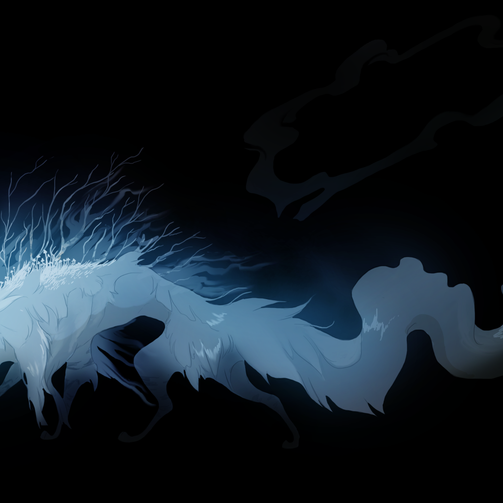 Фантастическое животное из тьмы на черном фоне