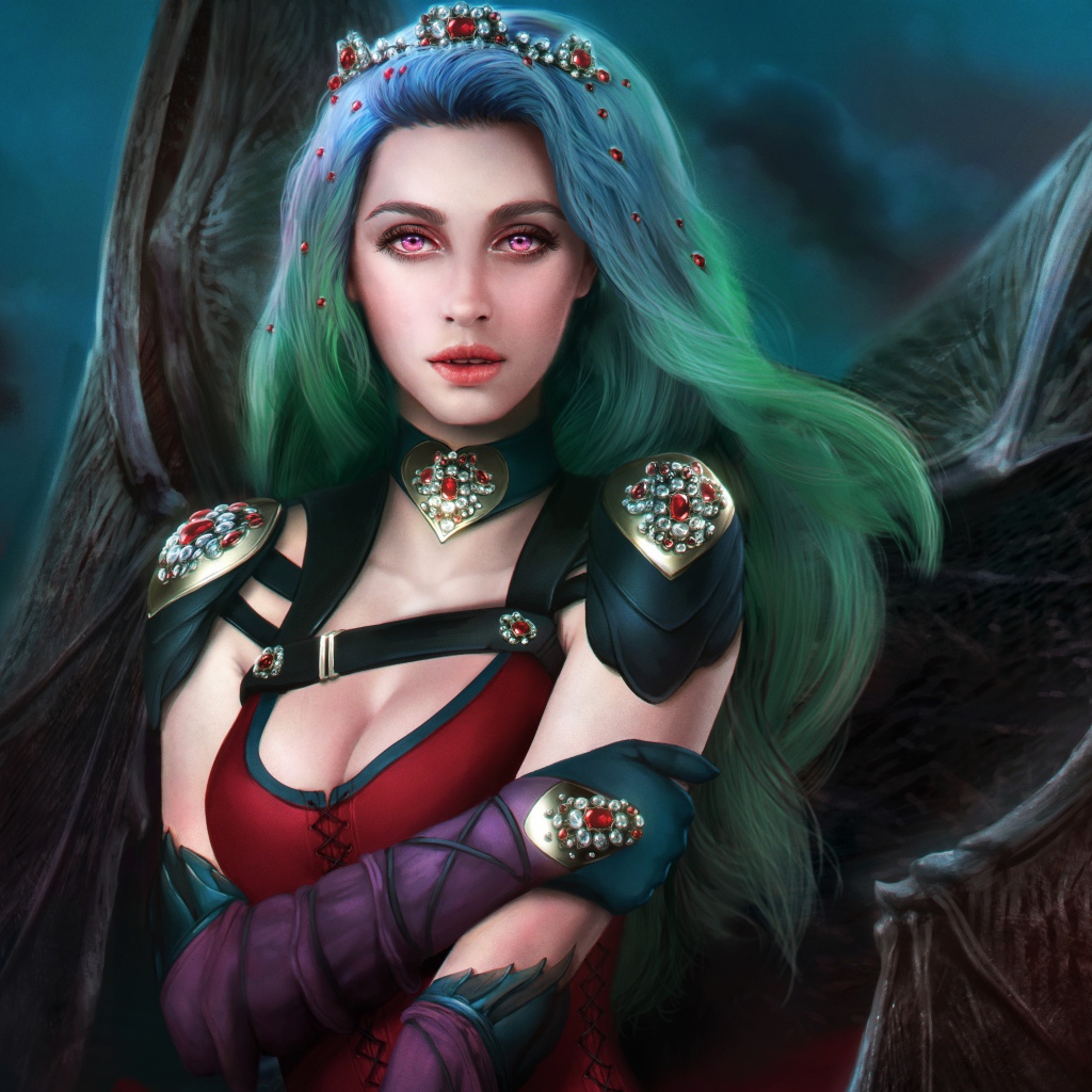 Фантастическая девушка с зелеными волосами королева вампиров