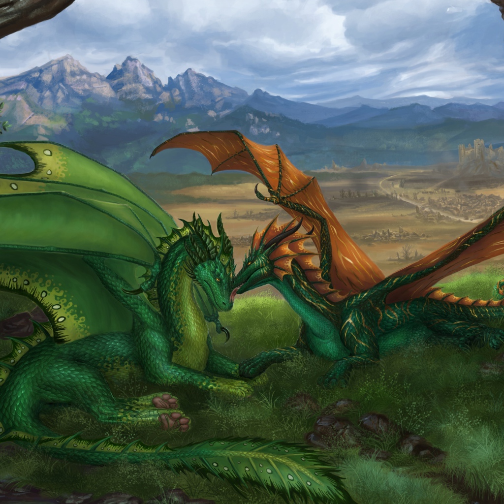 Два больших влюбленных дракона фэнтези