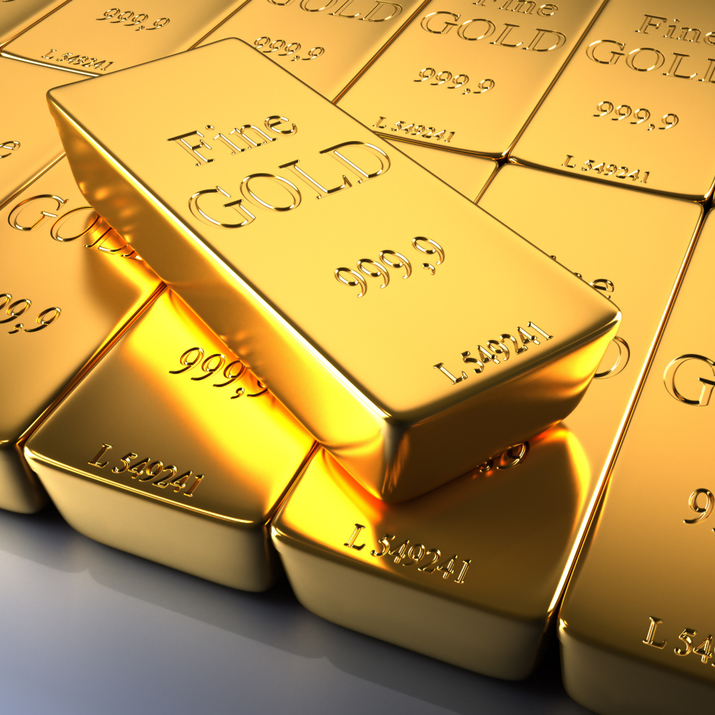 Золотые слитки крупным планом