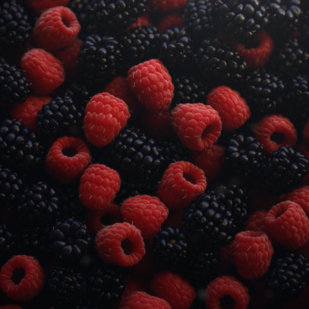 Аппетитная свежая малина и ежевика 