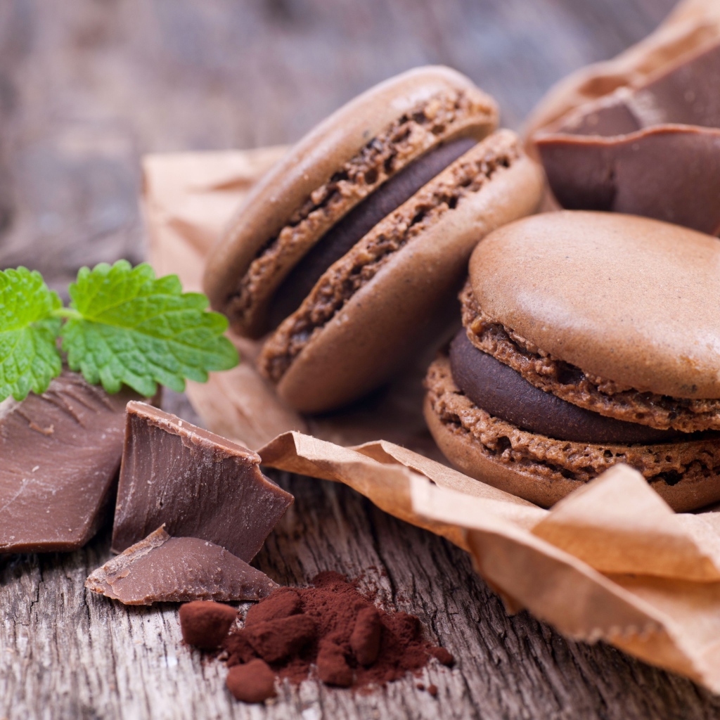 Шоколадные сладкие макаруны с мятой