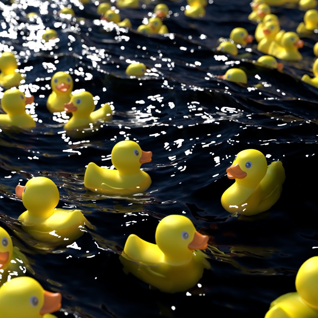 Many yellow rubber ducks in the water