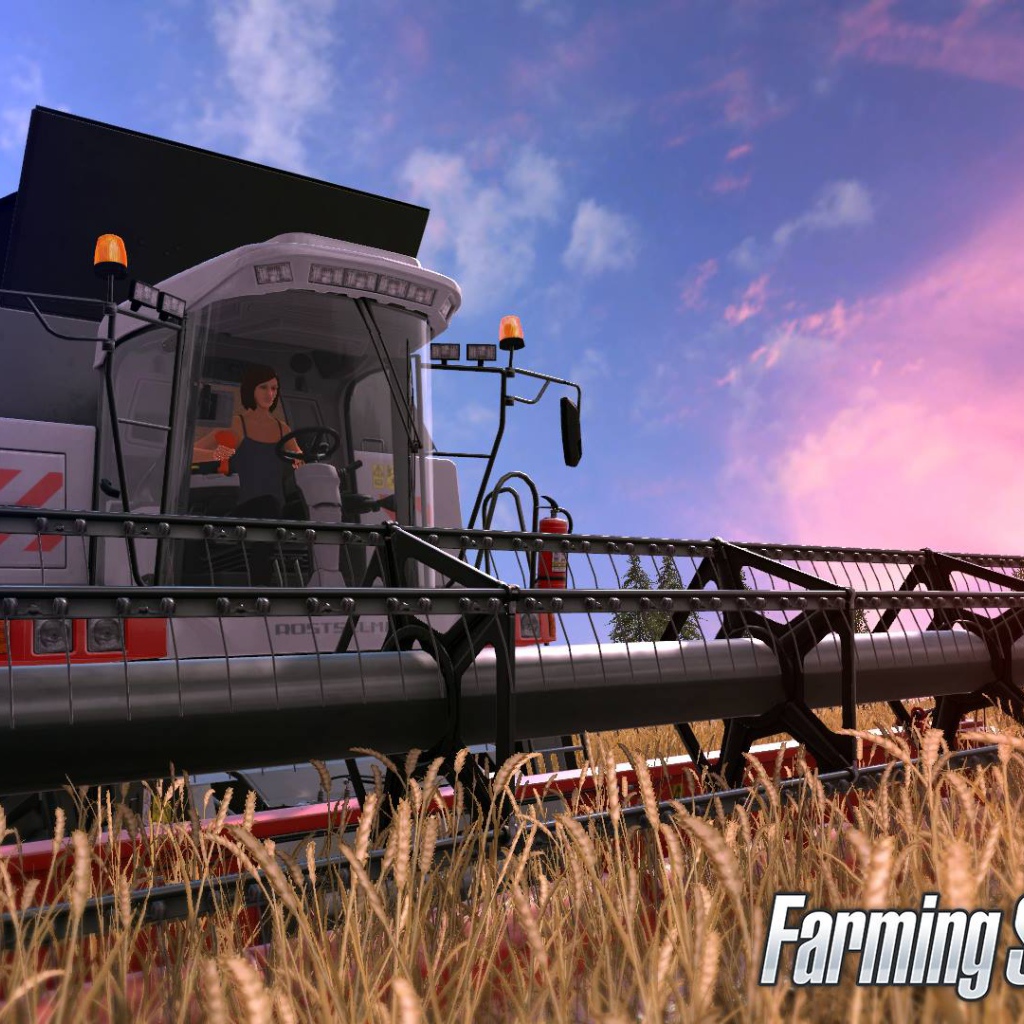 Зерноуборочный комбайн убирает пшеницу игра Farming Simulator 2017 