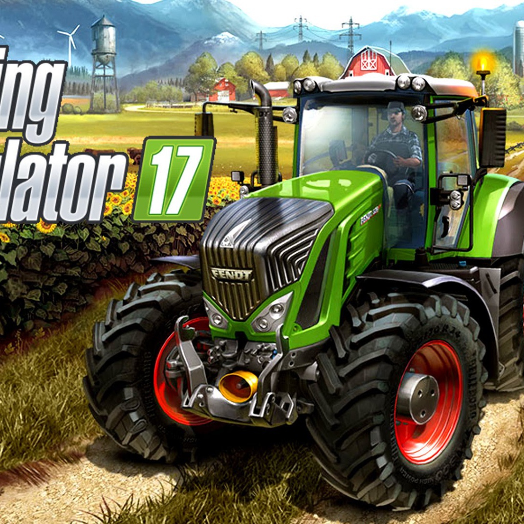 Зеленый трактор в поле игра Farming Simulator 2017 