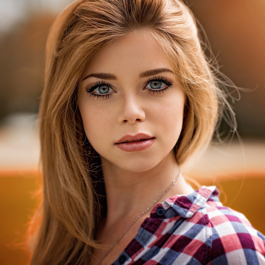 Девушка блондинка с красивыми голубыми глазами 
