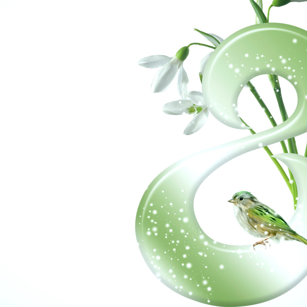 Подснежники и птичка на 8 марта