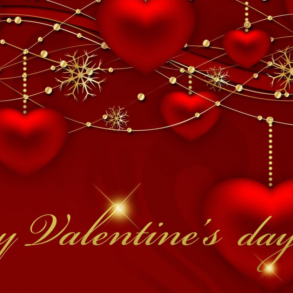 Открытка с красными сердечками на День Влюбленных 