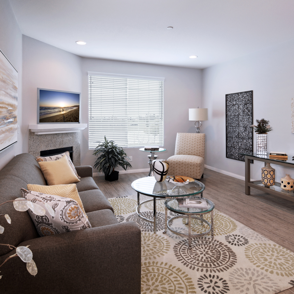 Уютная современная комната с диваном 