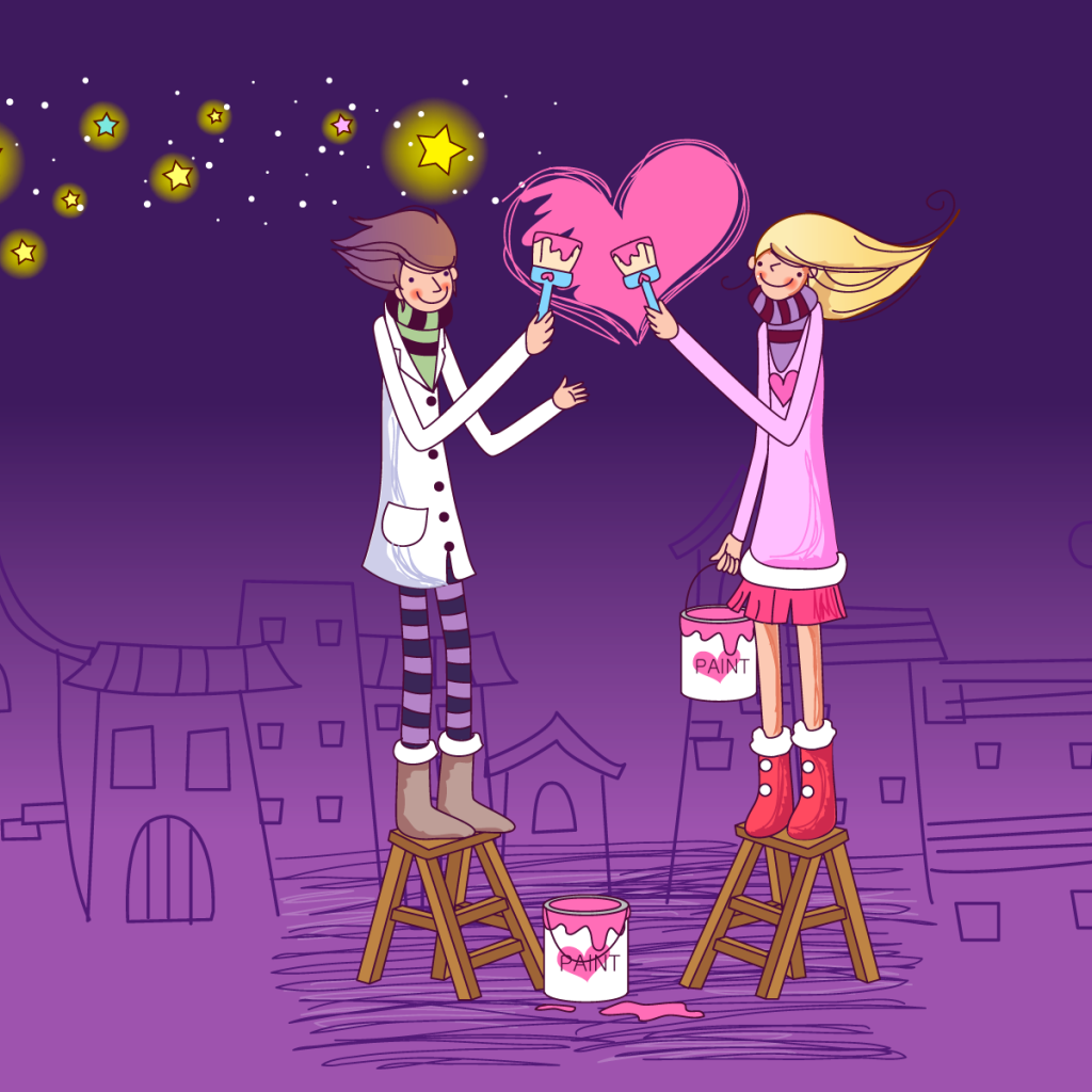 Влюбленные рисуют любовь 