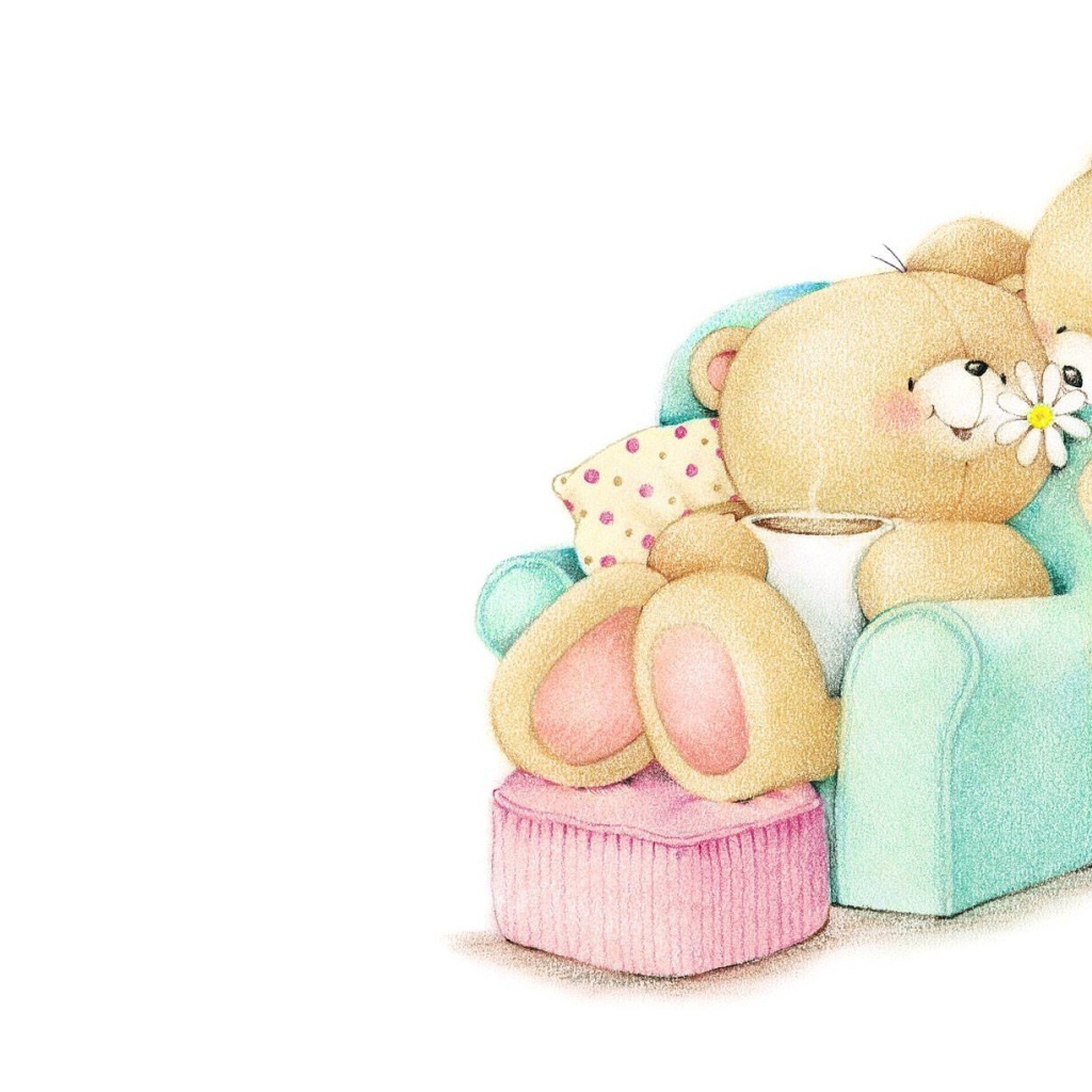 Влюбленные мишки Тедди на белом фоне