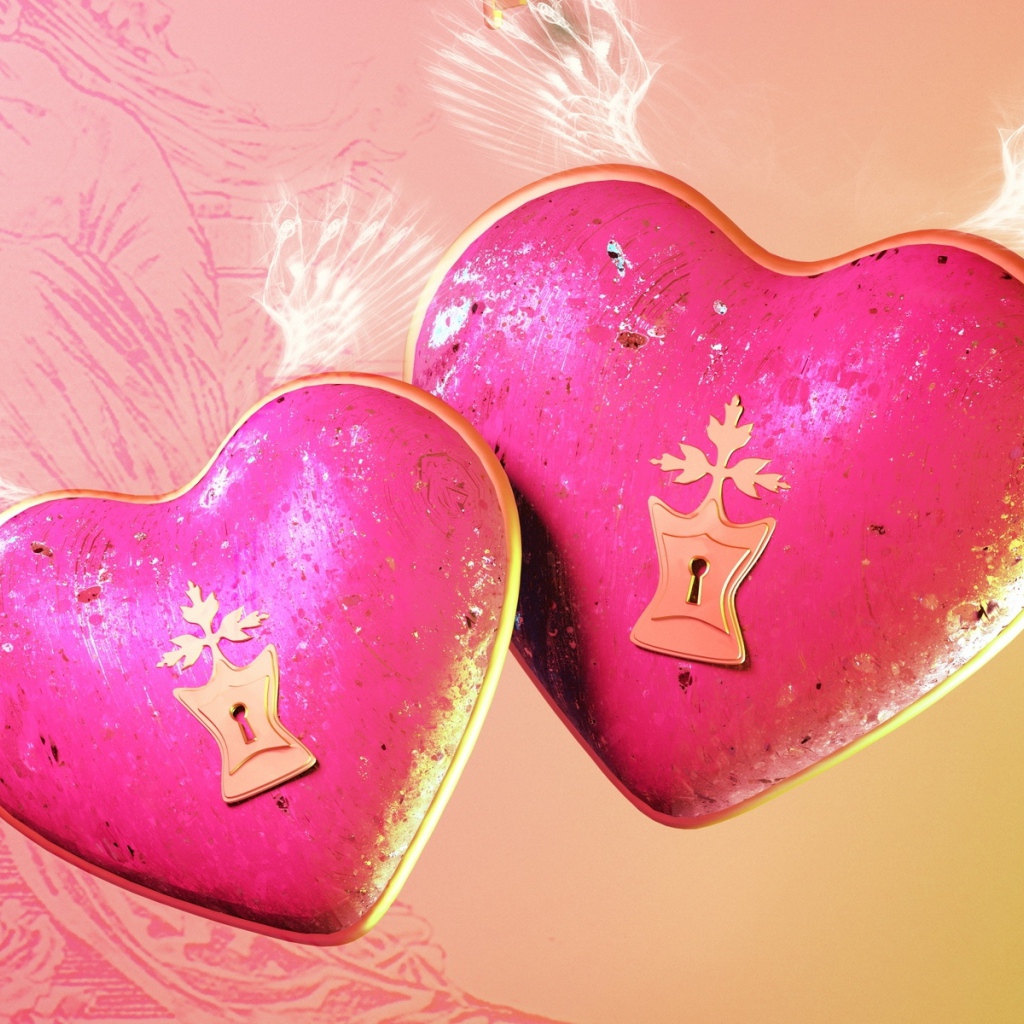 Два больших розовых сердца с замочными скважинами