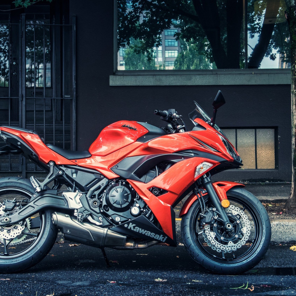 Красный мотоцикл Kawasaki Ninja 650R 