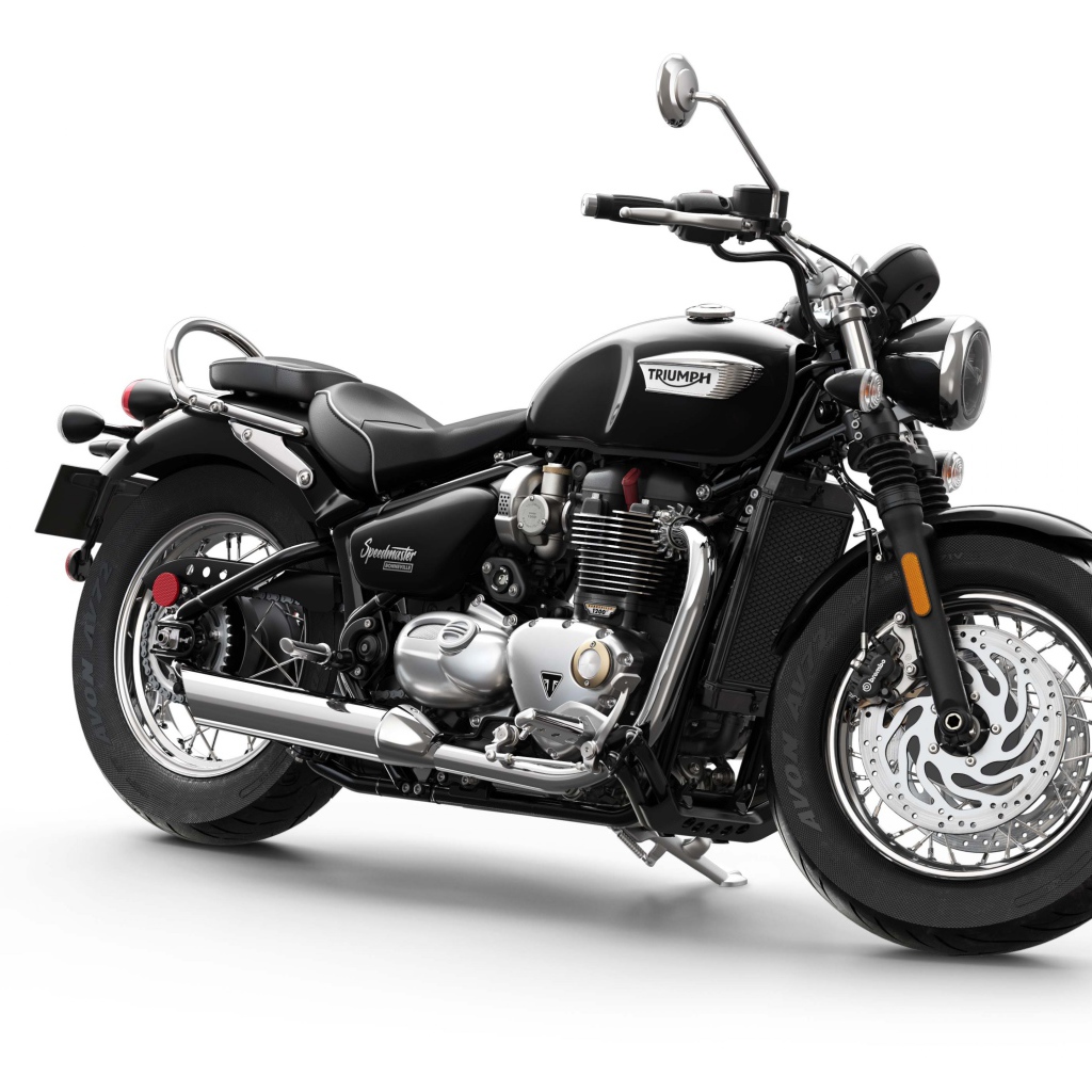 Черный мотоцикл Triumph Bonneville Speedmaster, 2018 на белом фоне