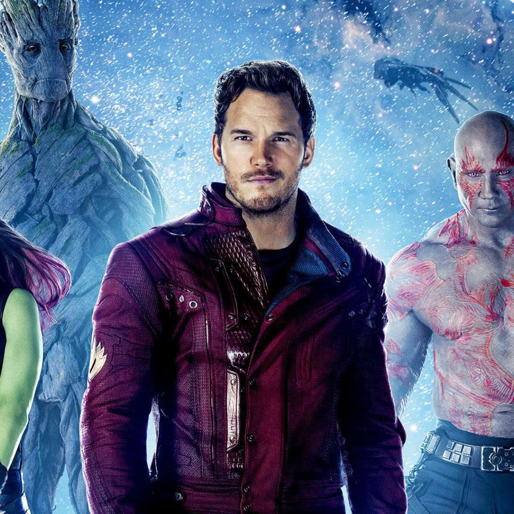 Звёздный Лорд, Гамора, Дракс Разрушитель, Грут  фильма Стражи Галактики Том 2 