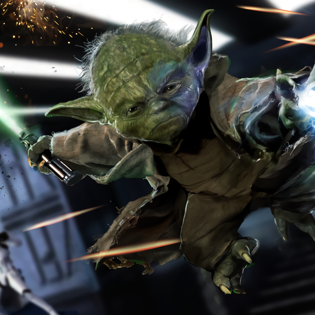 Магистр Йода с лазерным мечом фильм Звездные войны 