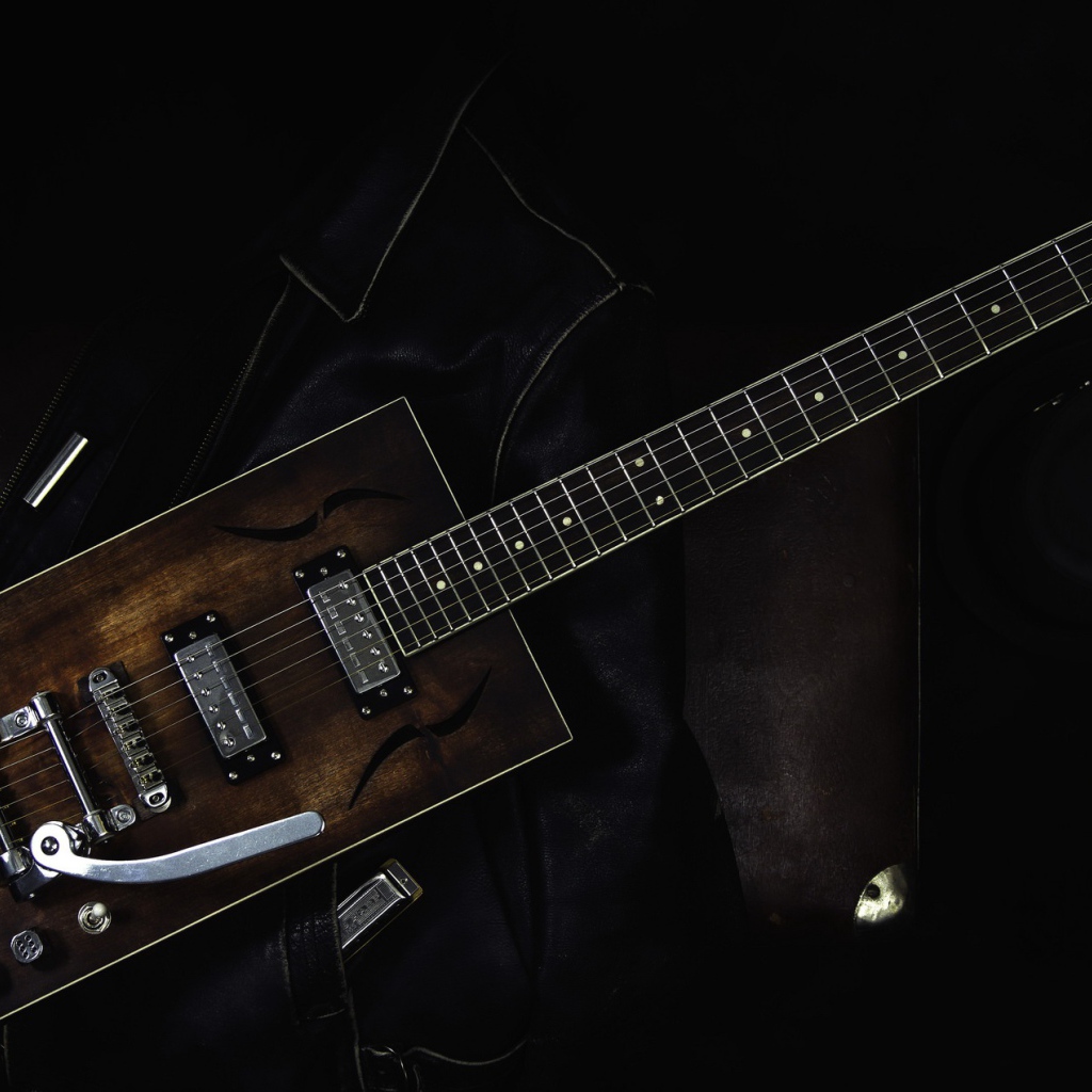 Гитара с черной кожаной курткой