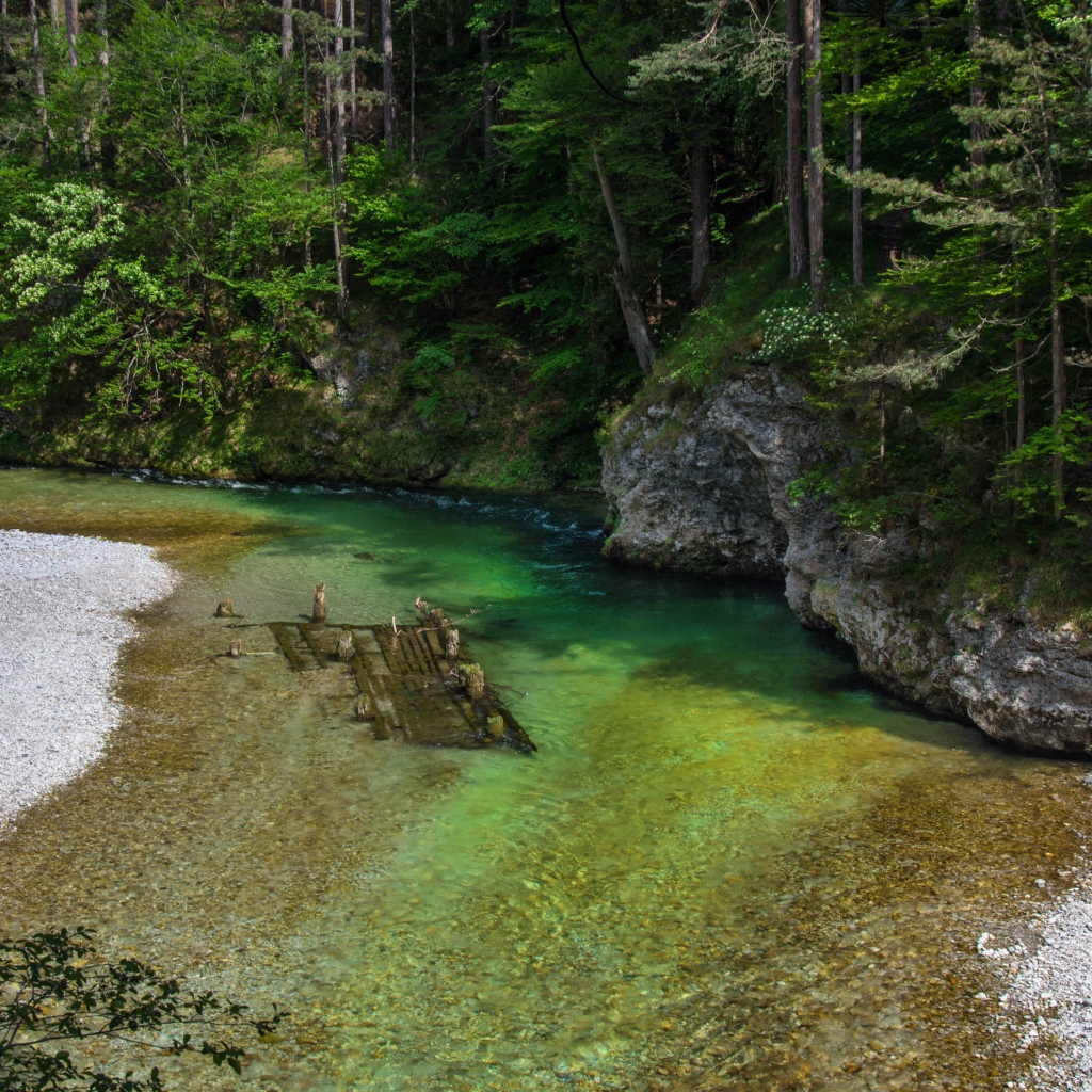 Река возле каменного утеса 