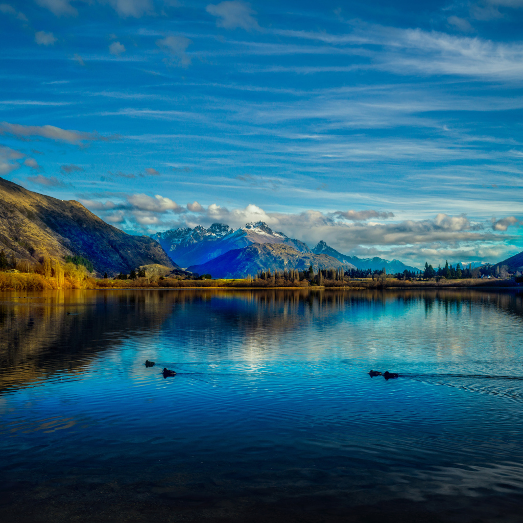 Вид на горы и озеро Хайес, Новая Зеландия