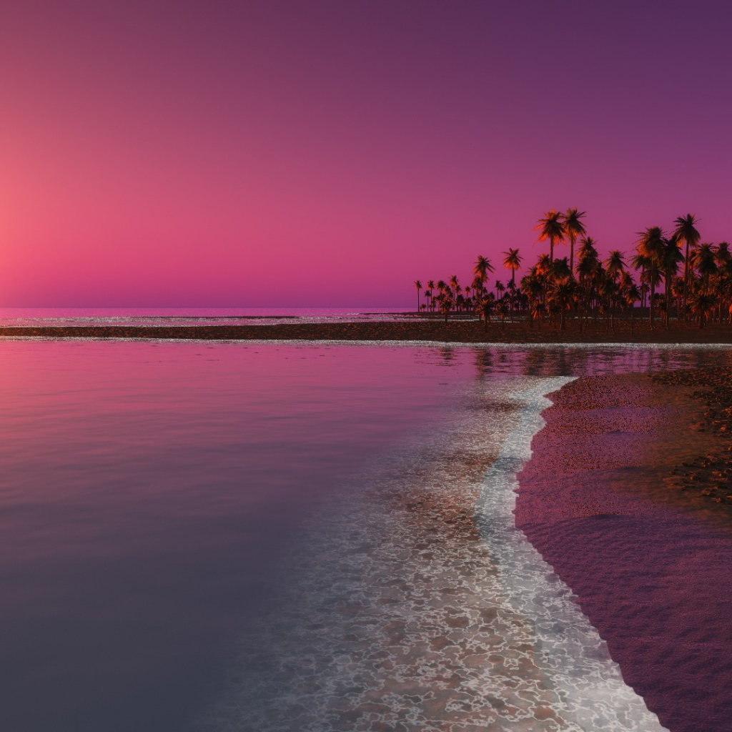 Красивый розовый закат на пляже