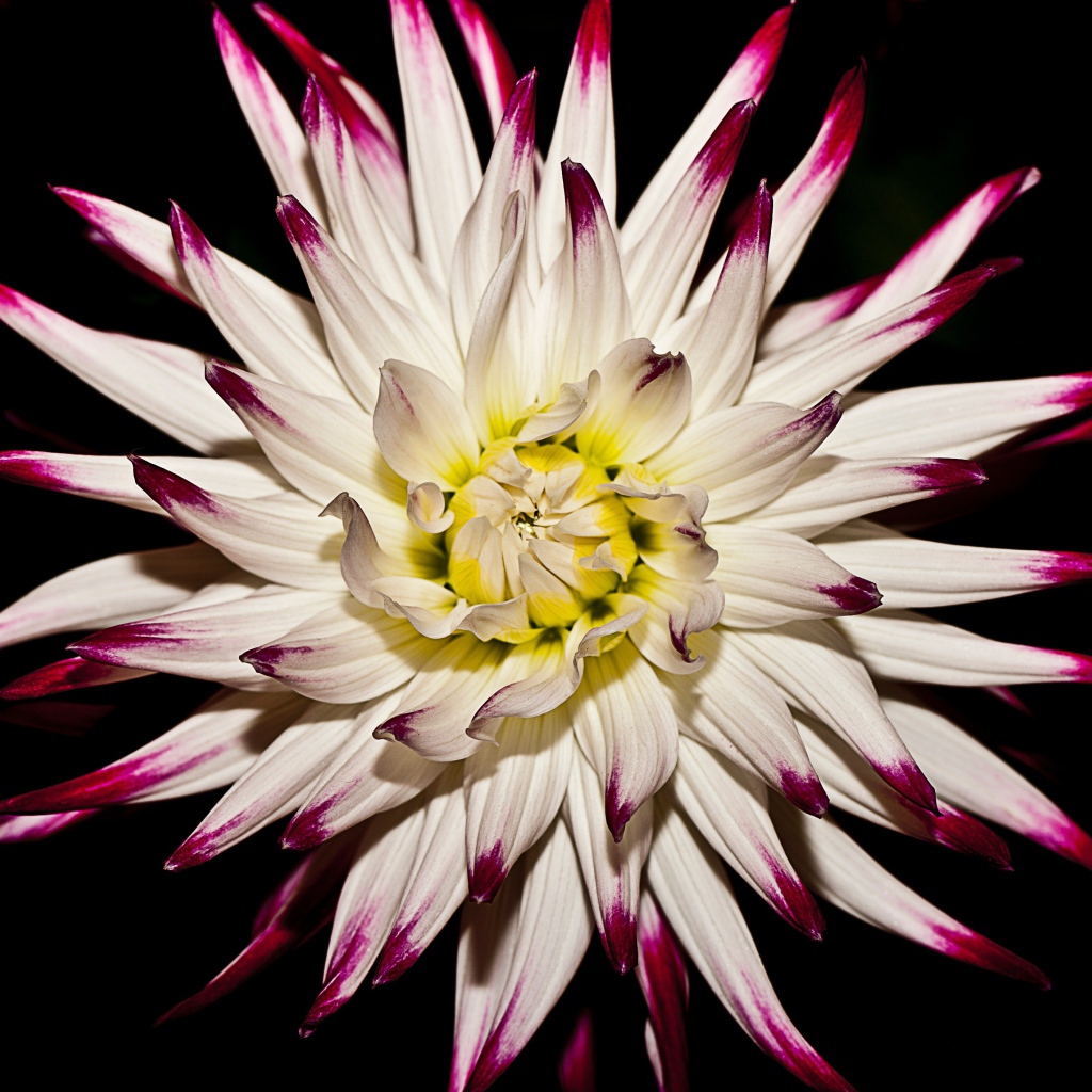 Крупная белая георгина  на черном фоне 