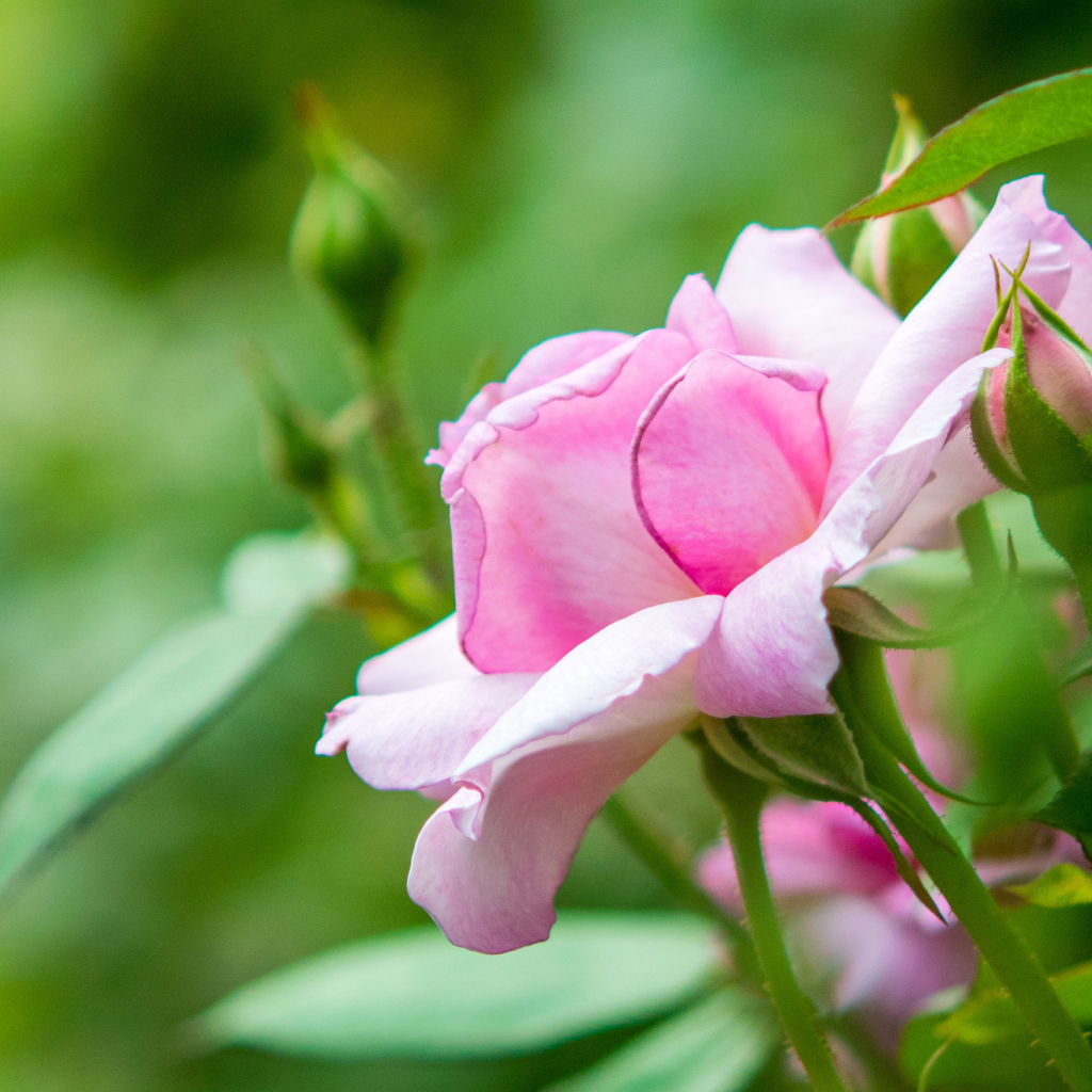 Розовая садовая роза с бутонами 