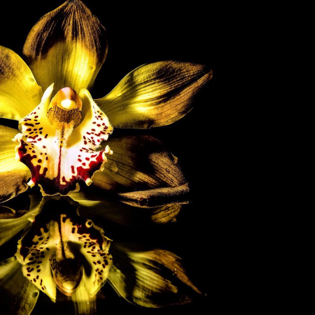 Желтая орхидея на черном фоне 
