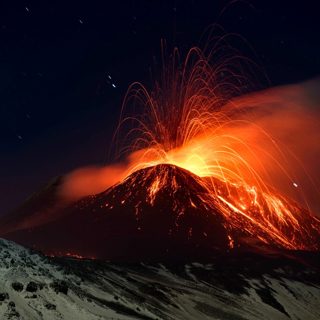 Сицилийский вулкан Этна извержение лавы 