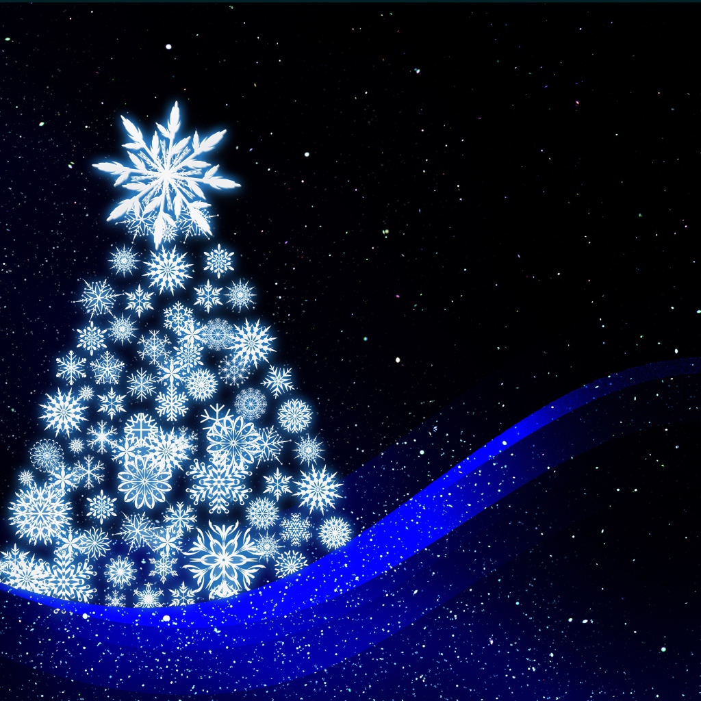 Новогодняя елка из белых снежинок арт