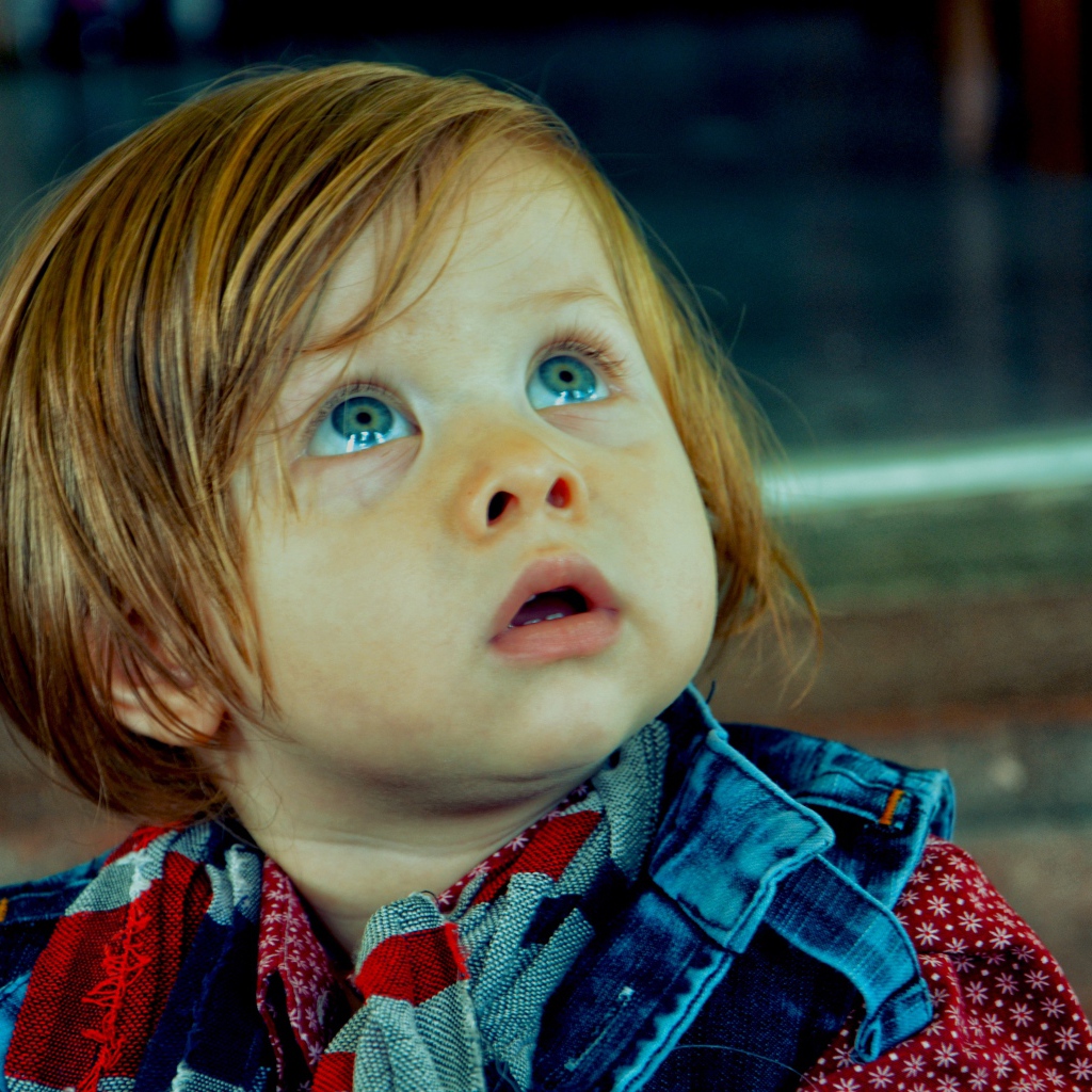 Милый голубоглазый ребенок с рыжими волосами 