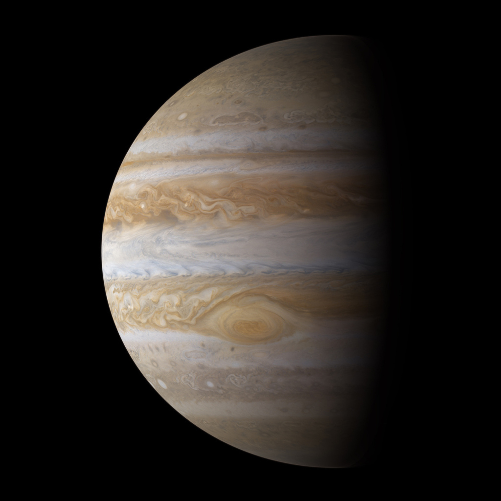 Пятая планета Юпитер с затемненной стороной 