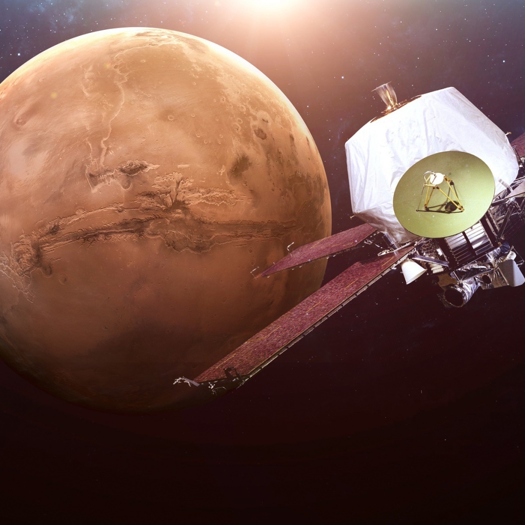 Межпланетная космическая станция Маринер на орбите планеты Марс 
