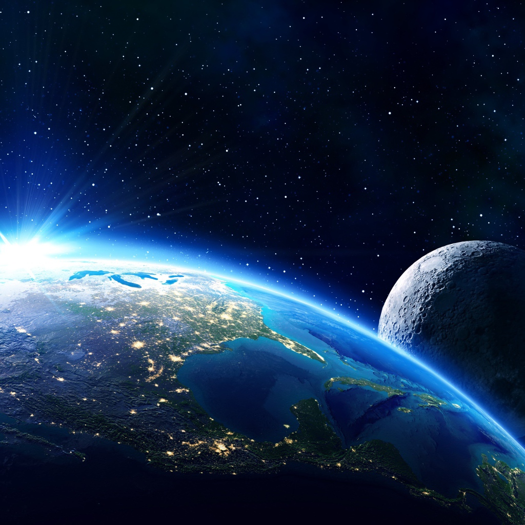 Планета земля с луной в звездном космосе