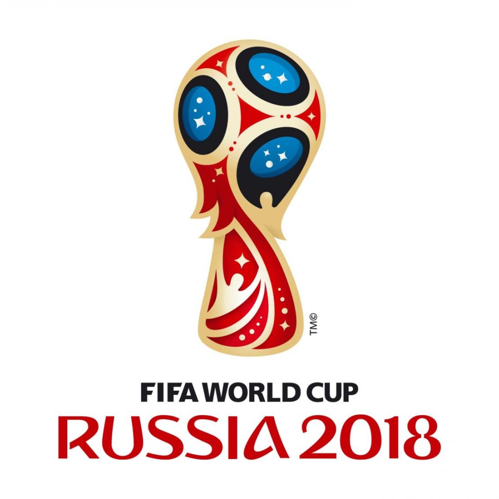 Эмблема Чемпионата мира по футболу 2018 на белом фоне  