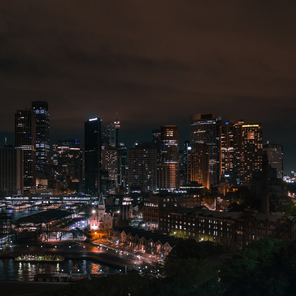 Ночные небоскребы города Сидней, Австралия 