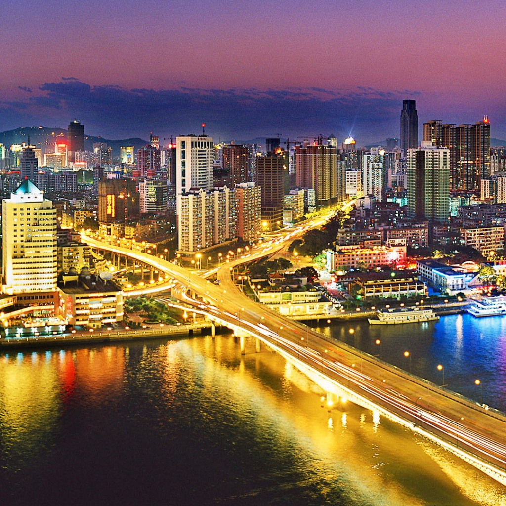 Вид на ночной город Гуанчжоу Китай 