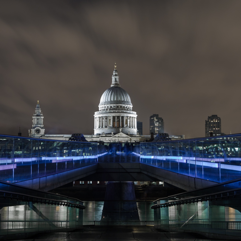 Millennium Bridge illuminated, London. England