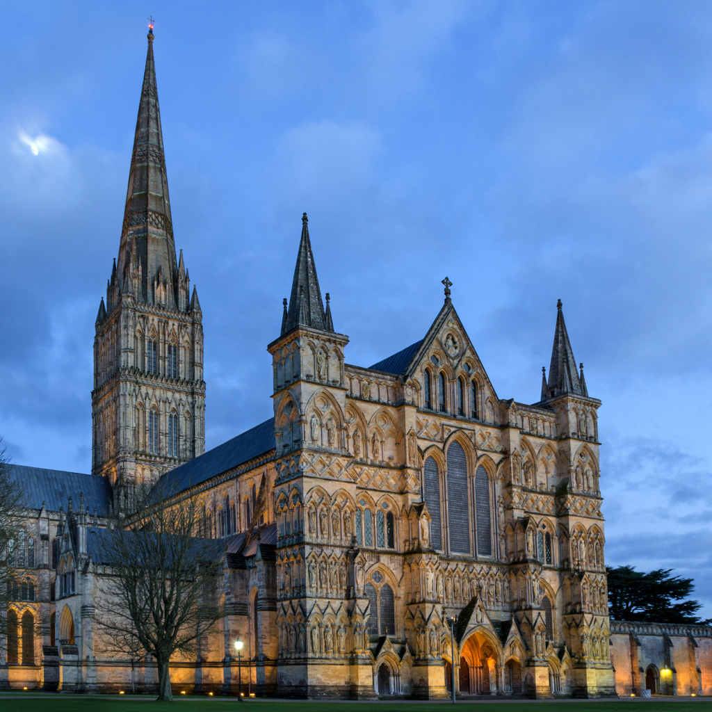 Salisbury Cathedral under the blue sky, England