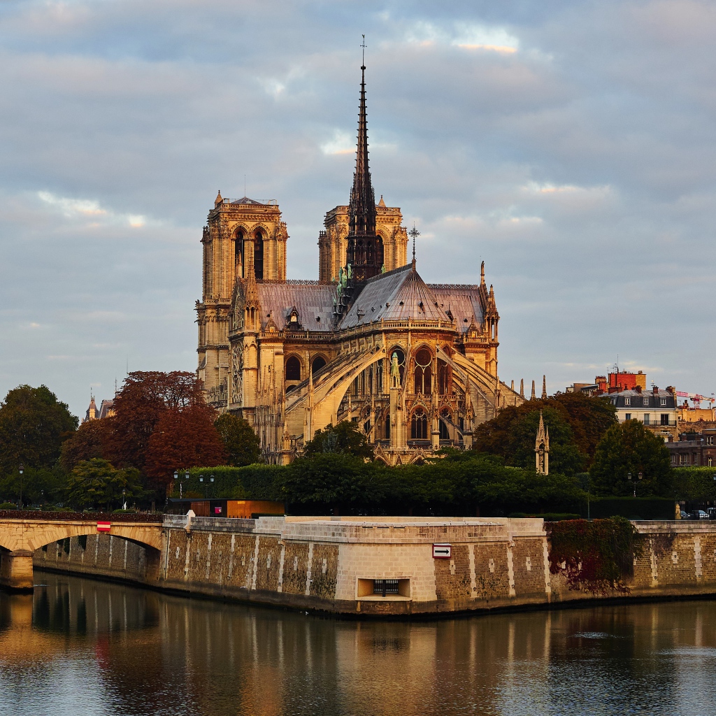 Вид на Собор Парижской Богоматери у воды, Франция