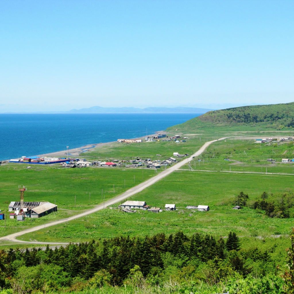 Панорама села Новиково, Сахалин. Россия 