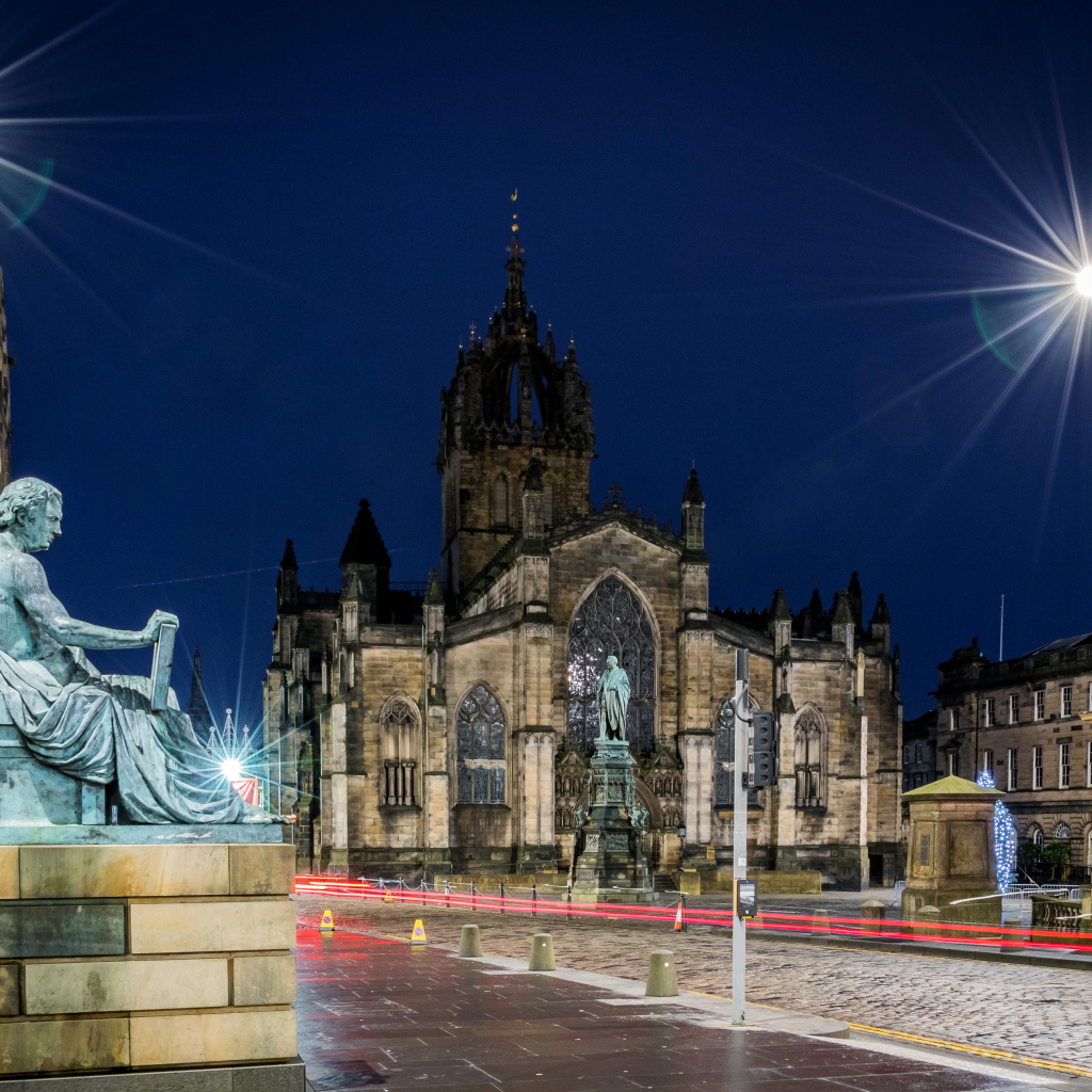 Собор Святого Эгидия ночью, Эдинбург. Шотландия 