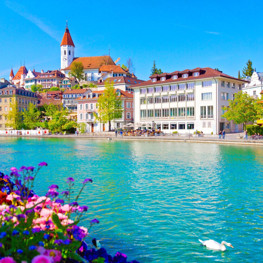 Beautiful houses by the river Aare, Switzerland
