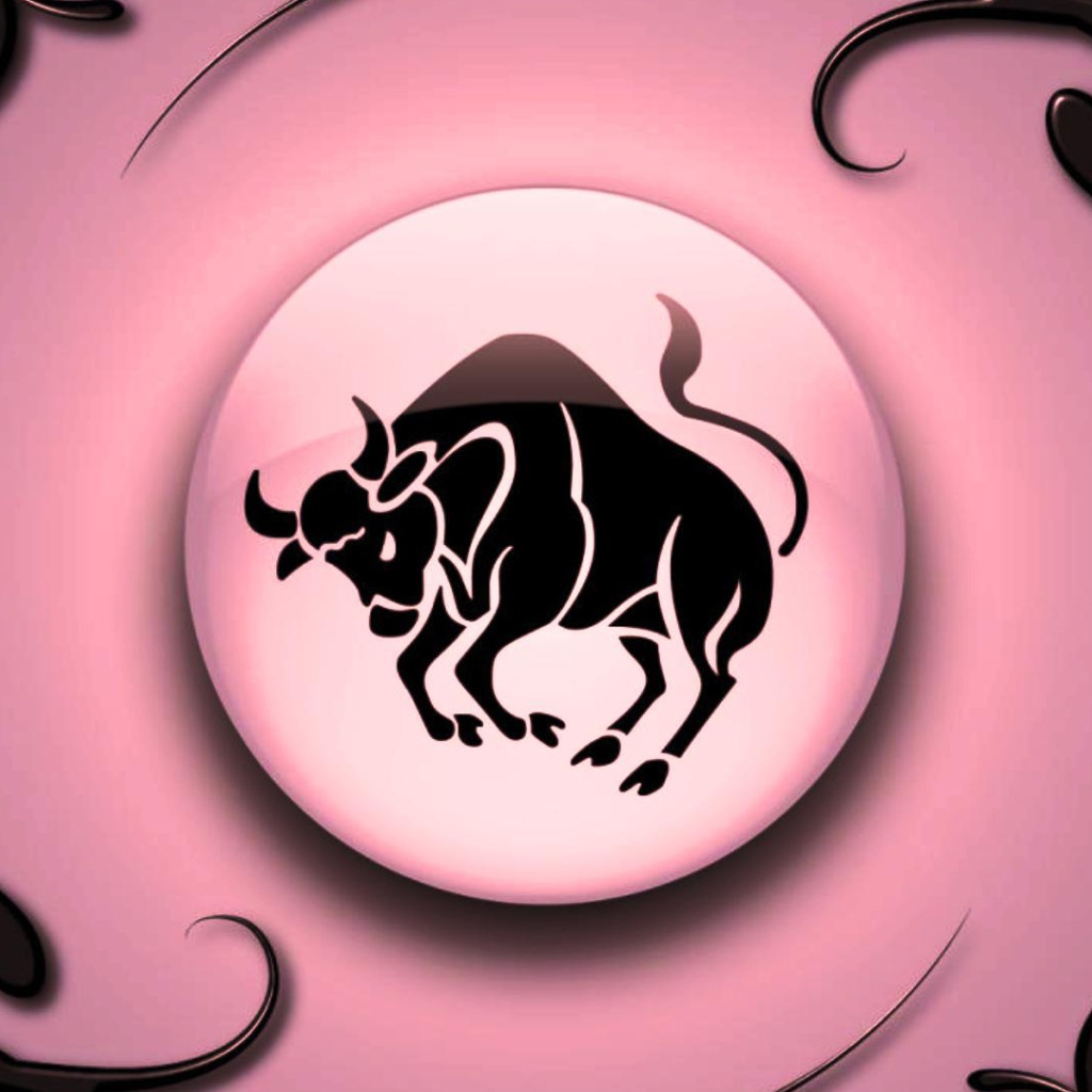 Знак зодиака Телец  на  розовом фоне с чёрным орнаментом 