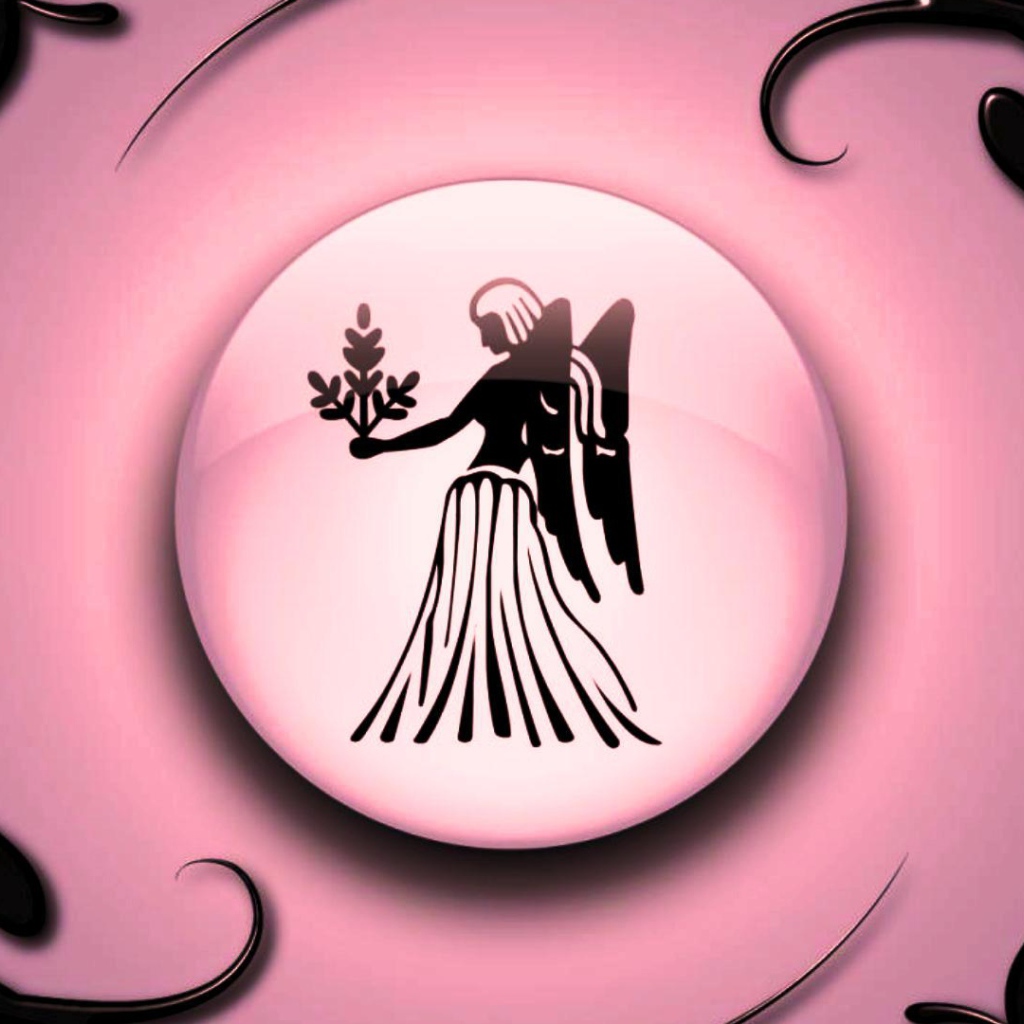Virgo on a pink background with black ornament