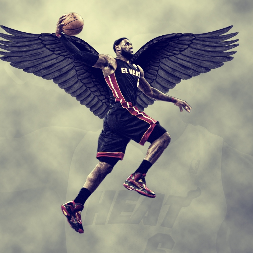 Баскетболист Леброн Джеймс с крыльями 