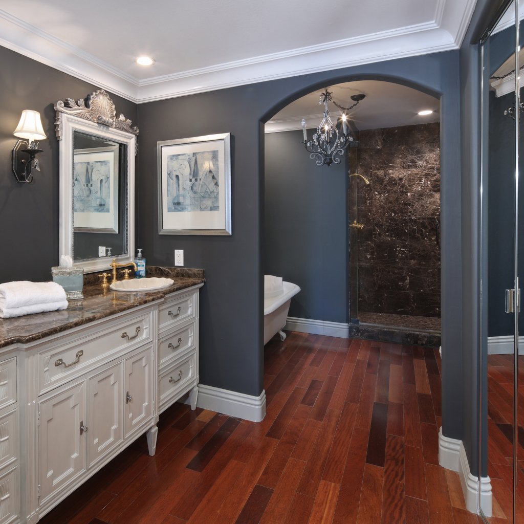 Beautiful bathroom in gray - pastel colors